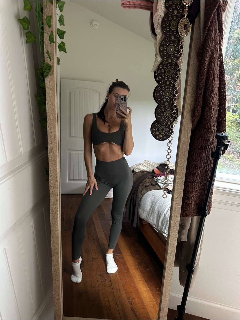Joah Brown sueded carob Active Bra & Legging Set